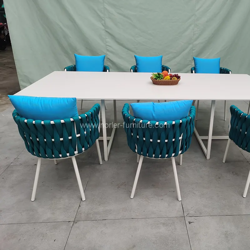 உயர்நிலை வெளிப்புற கயிறு நெசவு அலுமினிய சாப்பாட்டு தொகுப்பு