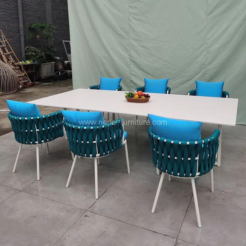 உயர்நிலை வெளிப்புற கயிறு நெசவு அலுமினிய சாப்பாட்டு தொகுப்பு