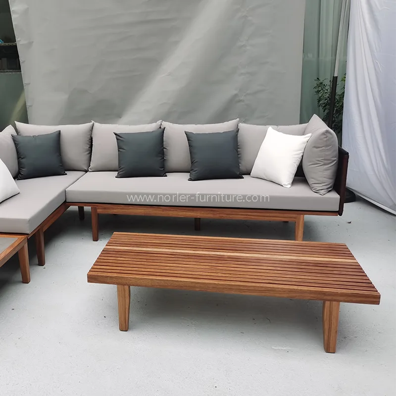 Modern Outdoor Teak Wood Frame Rope Woven Sofa